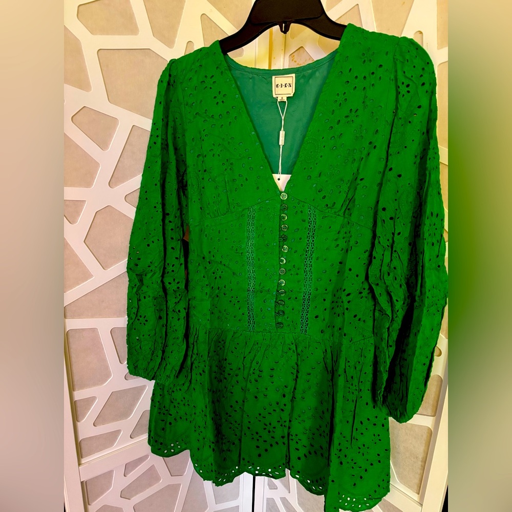 Green Eyelet Lace Shift Mini Sun Dress